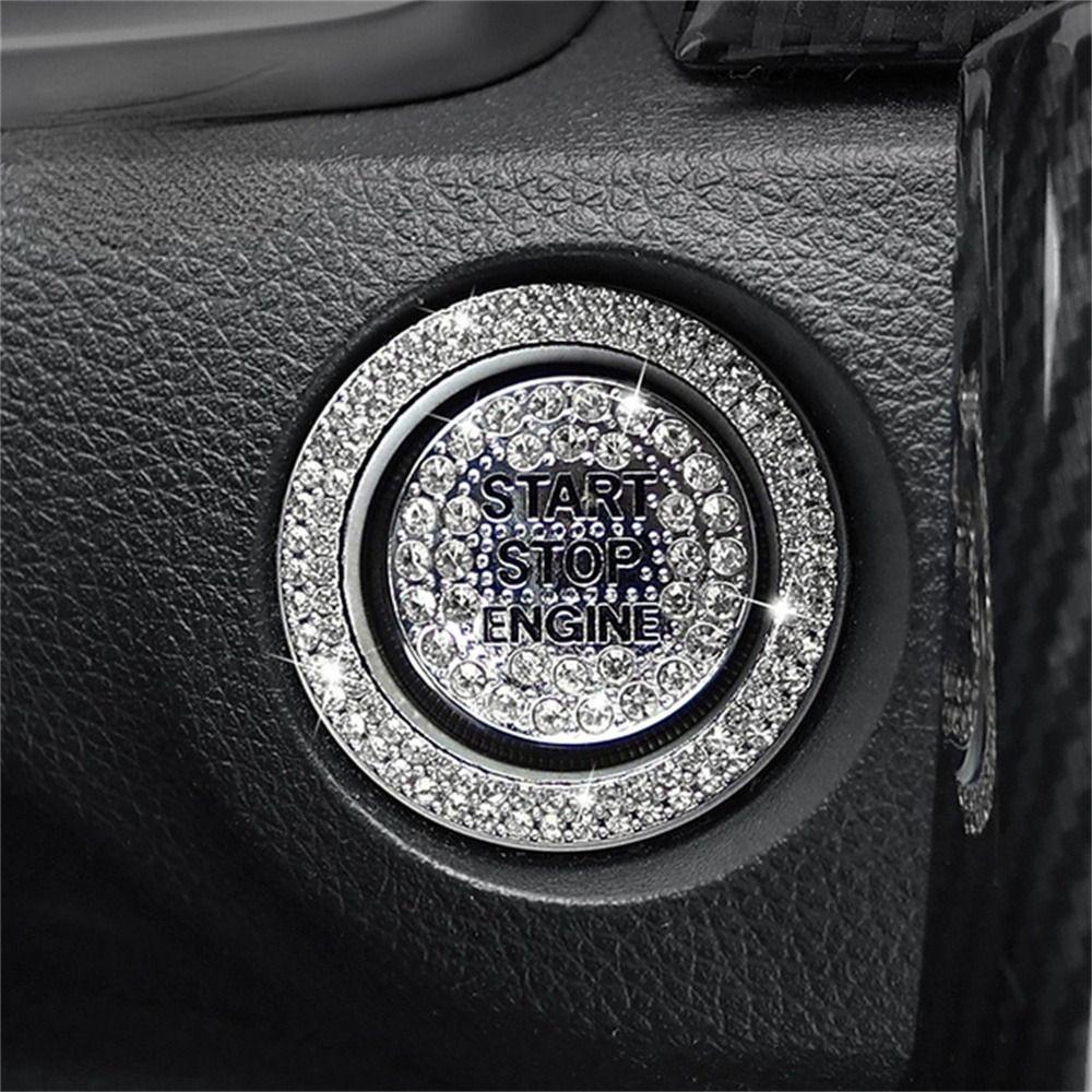 Lanfy Tombol Saklar Start Mobil Aksesoris Interior Stiker Diamond Hias Otomatis Bling Saklar Hias Cover Pelindung Dekorasi Mobil Tombol Switch Decor