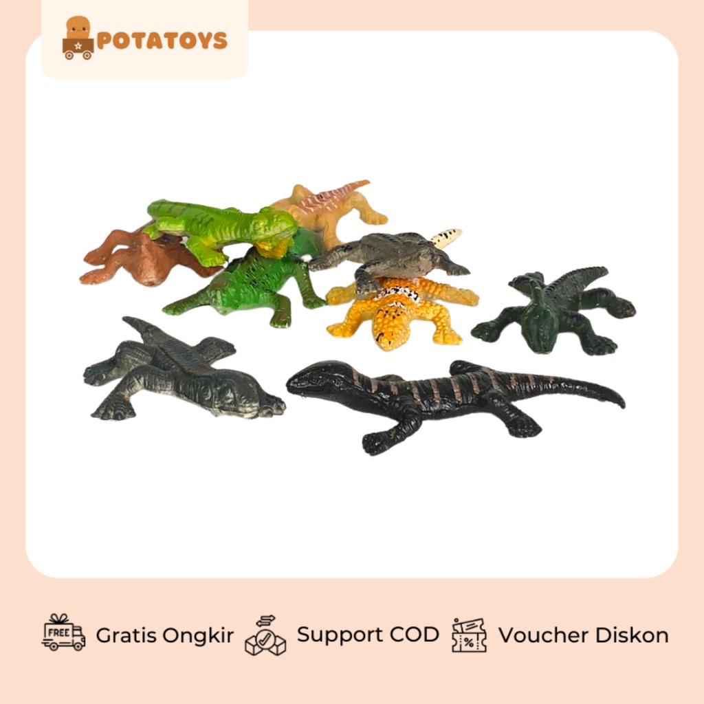 [ Potatoys ] Reptil Figure Isi 9 Pcs / Mainan Action Figur Binatang Reptil / Mainan Hewan Reptil Miniature Bahan Karet