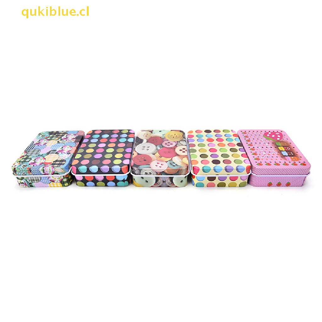 Qukiblue Wadah Logam Kaleng Mini Persegi Panjang Kecil Indah Kotak Penyimpanan Case Pattern, cl