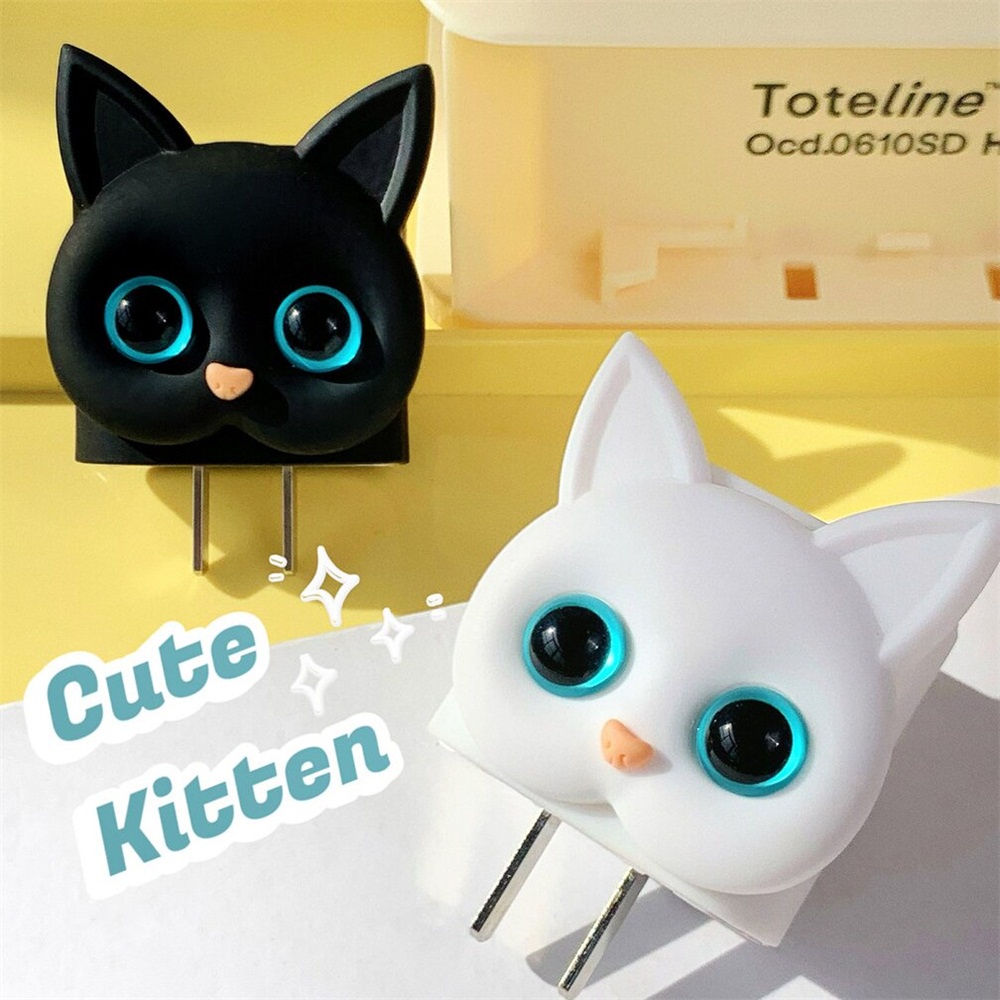 Cute Charger Protector Hitam Dan Putih Berbentuk Kucing Charging Head Protector Alat Pembungkus Pelindung Kabel Data Untuk IPhone 20W Quick Charging Protector