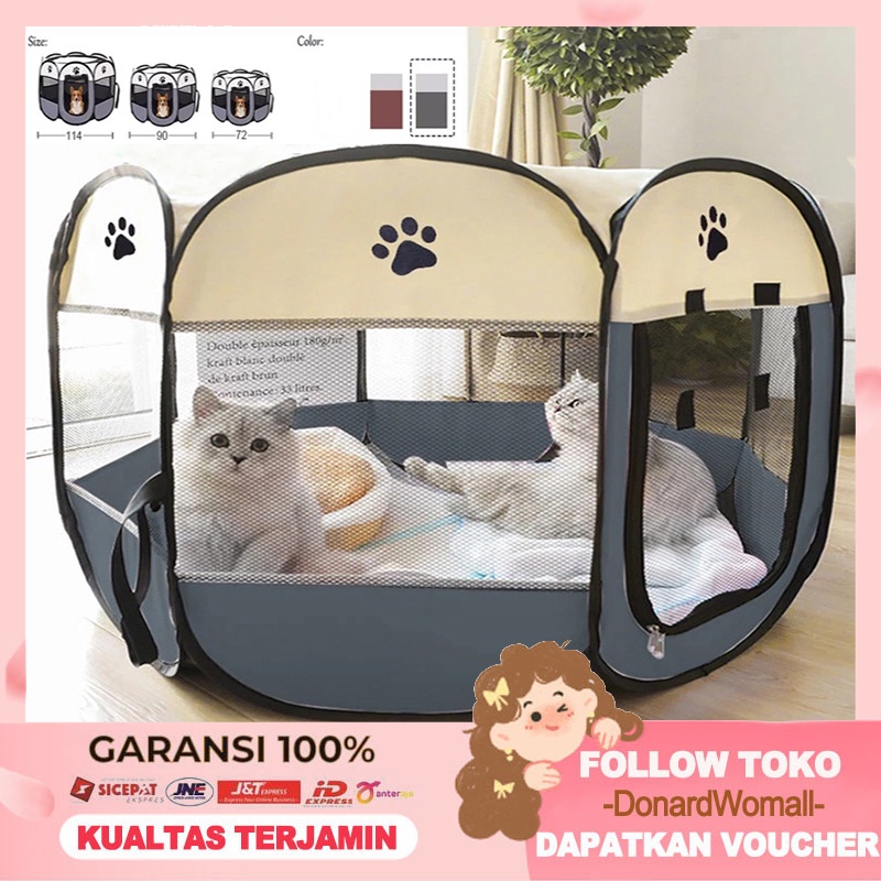 Kandang Lipat Portabel 8 Panel untuk Kucing Anjing - Pagar Tenda Lipat Berbahan Kain