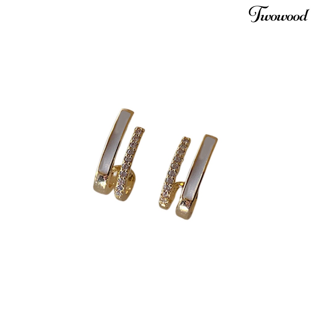 Twowood 1pasang Ladies Earrings Dripping Oil Craft Trendy Eye-catching Elegan Ringan Pakaian Sehari-Hari Logam Zirkon Hias Vertikal Bar Menjuntai Anting-Anting Aksesoris Pesta