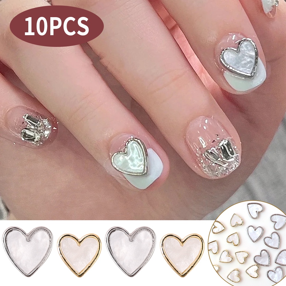 10pcs/set Fashion Cinta Peningkatan Kuku Hias Payet DIY Nail Art Dekorasi Decal Kualitas Tinggi Akrilik Emas Perak Nail Patch