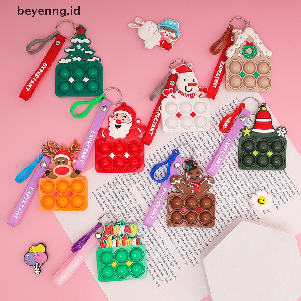 Beyen 1Pcs Mini Pop Push Bubble Keychain Natal Simple Dimple Fidget Toys Mainan Penghilang Stress Liontin Santa Keychain Untuk Natal ID