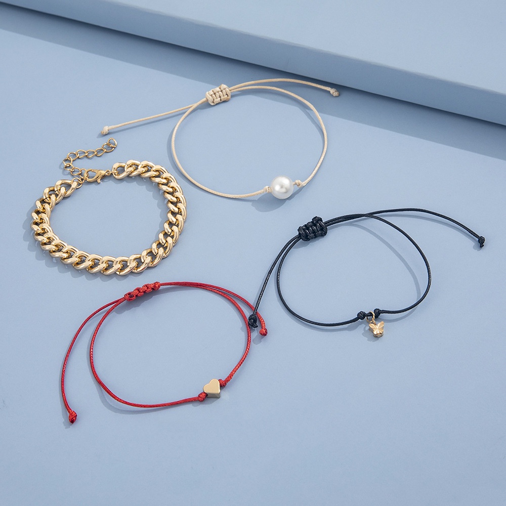 Desain Individual Sederhana Punk Rantai Tangan-Kabel Berbentuk Hati Mutiara Kupu-Kupu Liontin Gelang Kaki