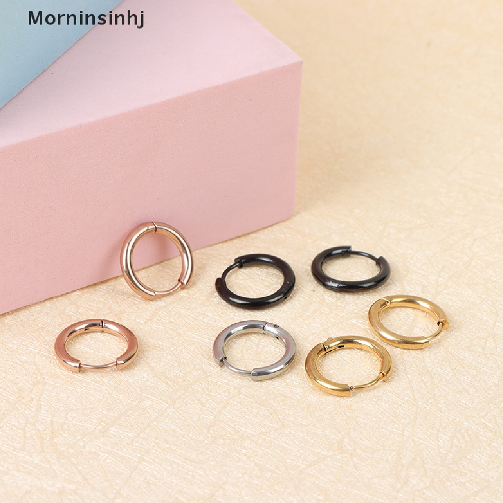 Mornin 5pcs/lot Anting Hoop Lingkaran Bahan Stainless Steel Untuk Anak Perempuan Anting Geometri Bulat id