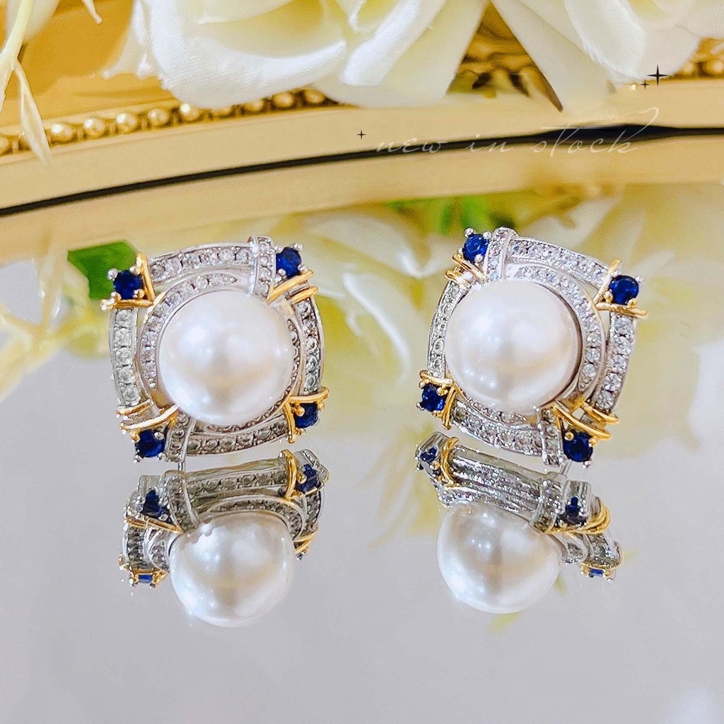 Goldkingdom Aksesoris Perhiasan Fashion Ready Stock French Retro Baroque Pearl Stud Auroral Dazzle Dua Warna Emas Asli Kadar 375 Mabbe Pearl Stud Earrings Perempuan