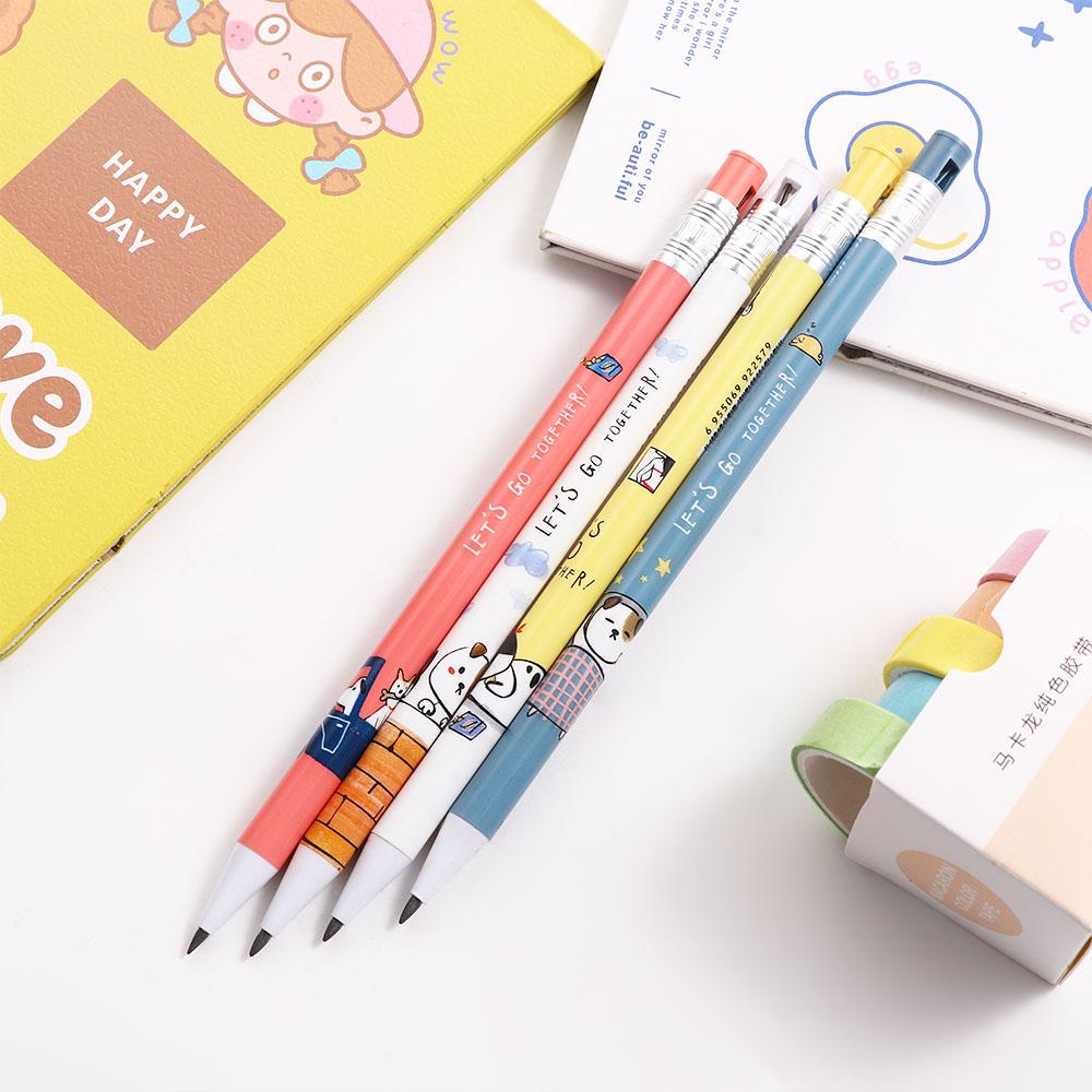 [Elegan] 4 Pcs Pensil Mekanik 4 Pcs Perlengkapan Sekolah 2.0mm Press Pen Lucu Anjing Anjing Pensil Otomatis