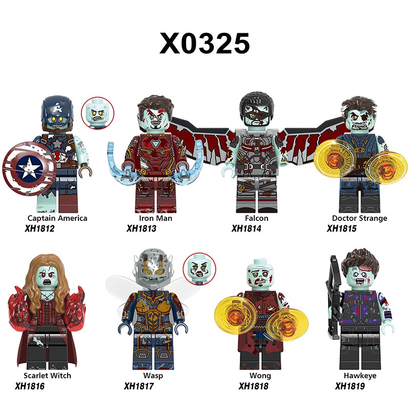 Zombie Avengers Minifigures Iron Man Captain America Falcon Scarlet Witch Hornet Hawkeye Rakitan Blok Bangunan Mainan