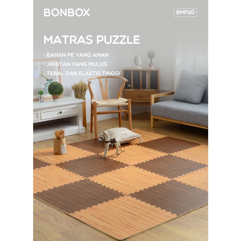 BONBOX BMP20 Matras Puzzle Printed Motif Kayu Bahan PE 30x30CM X 1CM Alas Lantai Karpet Anak Playmat Floor Mat Original