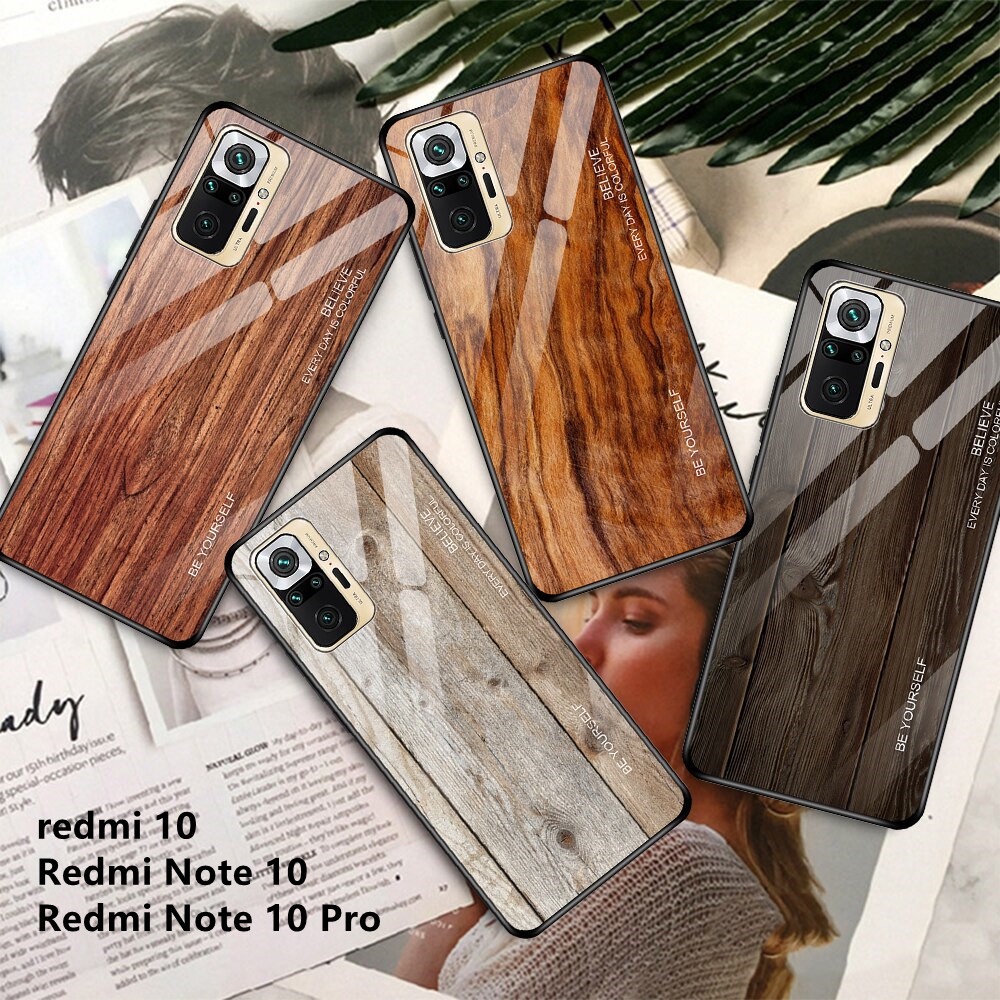 MC77 - Hard Case Tempered Glass Motif Serat Kayu Untuk Xiaomi Redmi 10 Note 10pro 10s 10pro 10 4g 5g