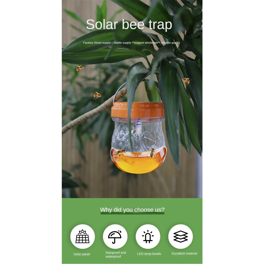 ღ Solar Serangga Terbang Perangkap Tahan Air Outdoor Hanging Wasp Perangkap Aman Tidak Beracun Perangkap Serangga Dapat Digunakan Kembali Taman Outdoor Nyamuk terbang Lebah Pembunuh