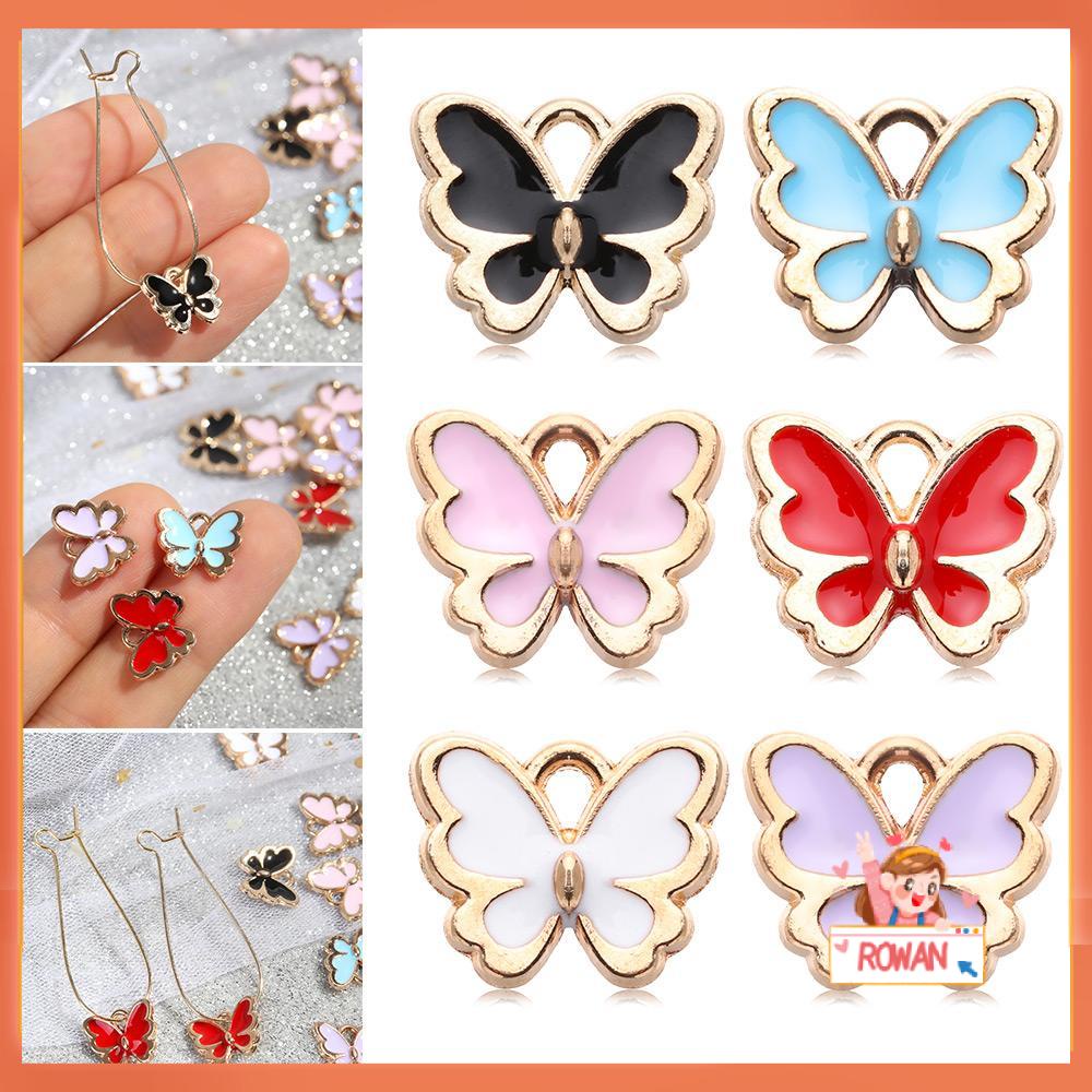 R-flower 10PCS Butterfly Charms Handmade Gelang Membuat Aksesoris DIY Alloy Enamel