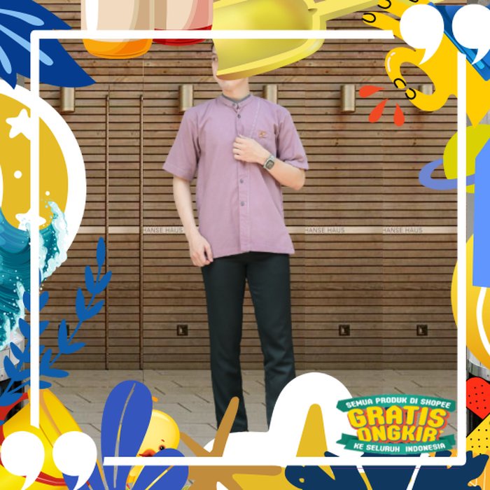 Super Mewah / Koko Dewasa Katun Lilac Premium Baju Kurta Lengan Pendek Mulsim Pria Dewasa