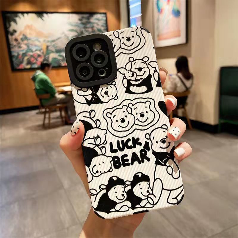 【Lamb Skin】White Winnie the Pooth Soft Case for IPhone 6S 7 Plus 8 Plus X XS XR XS Max 11 13 12 14 PRO Max 14 Plus 12 13 Mini