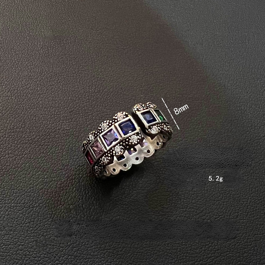 Goldkingdom Fashion Perhiasan Aksesoris Ready Stock Retro Marcasite Renda Pelangi Zirkon Terbuka Cincin Perempuan Mewah Niche Desain Indah Bermutu Tinggi Angin Dingin Kepribadian.