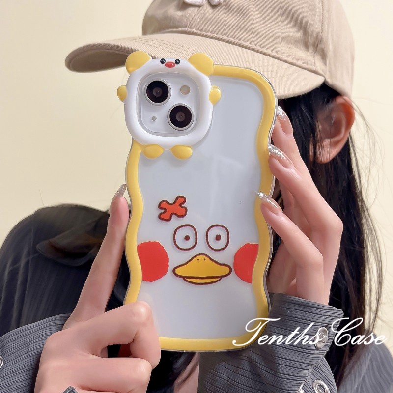 IPHONE Kompatibel Untuk Iphone14 13 12 11 Pro Max X XR Xs Max8 7 6 6s Plus SE 2020 Motif Bebek Lucu Telinga Beruang Tepi Bergelombang Casing Ponsel Lembut Cover Pelindung