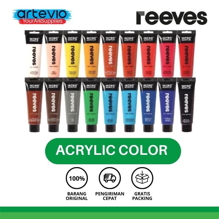 

DISKON SHOPEE/ Cat Lukis Acrylic / Cat Acrylic Intro Reeves 100 ml - Crimson