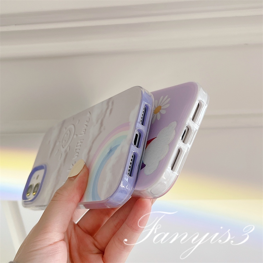 Compatible For iPhone 14 13 12 11 Pro Max XS Max XR X XS 8 7 6 6s Plus SE 2020 Kompatibel Untuk 3 In1 Awan Pelangi Phone Case Soft Cover Pelindung