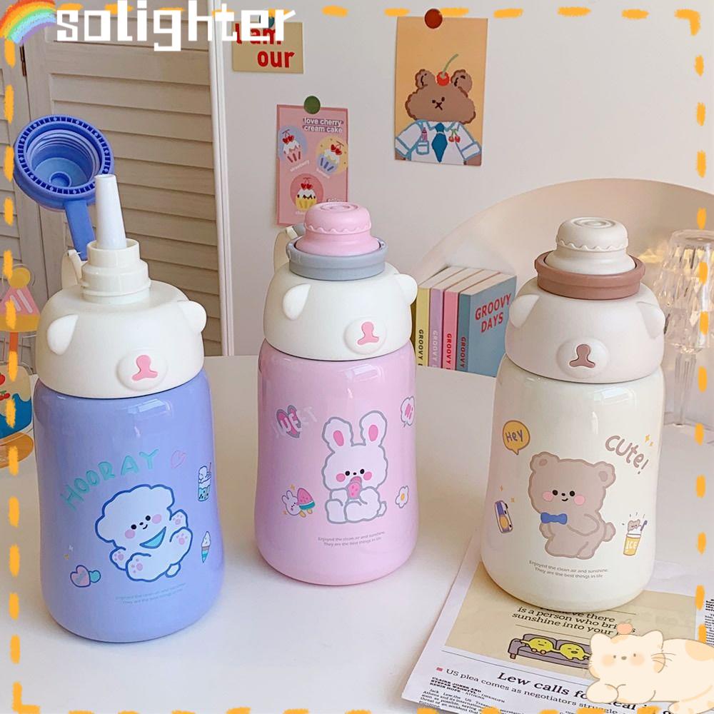 Solighter 1130ML Thermal Mug Insulated Stainless Steel Gadis Lucu Cangkir Jerami