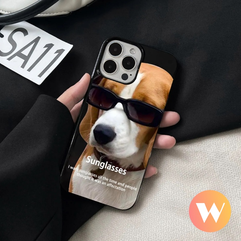 IPHONE Kartun Kacamata Hitam Keren Anjing Soft Case Kompatibel Untuk Iphone7 8 Plus11 13 14 12 Pro Max 7Plus XR X XS Max SE 2020 Glossy Halus Kamera Perlindungan Shockproof Cover