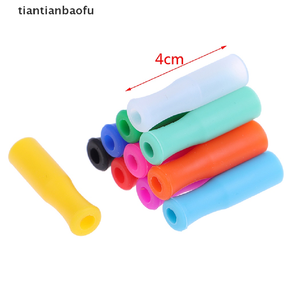 [tiantianbaofu] 10 Pcs Topi Anti-Melepuh Gigi Pelindung Bar, Reusable Stainless Steel Straw Food Grade Aksesoris Silicone Tips 6mm Silicone Nozzle Butik