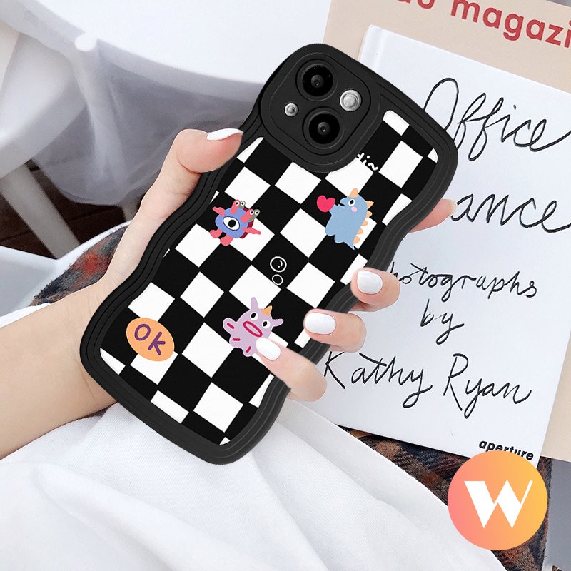 Infinix Smart 5 4 6 Plus Hot 11 9 10 12 Play 10T 11s 20 8 10Lite 12i 20s Note 12 12 G96 8 10Pro 12Pro Hot 10s 11s Chessboard Little Monsters Diamond Kartun Wavy Edge Soft Cover