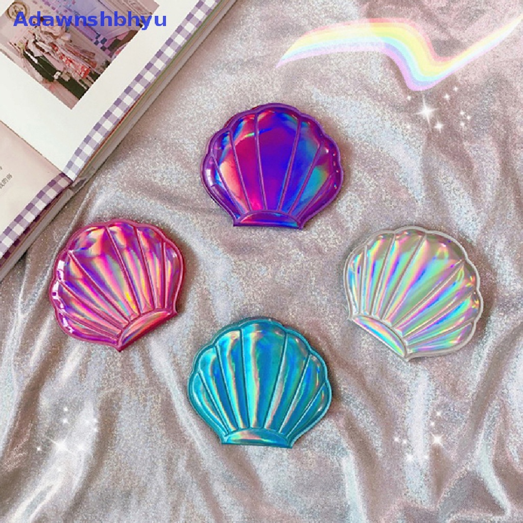 Adhyu Sea Shell Shape Compact Cosmetic Mirror PU Leather Kaca Pembesar Makeup Dua Sisi ID