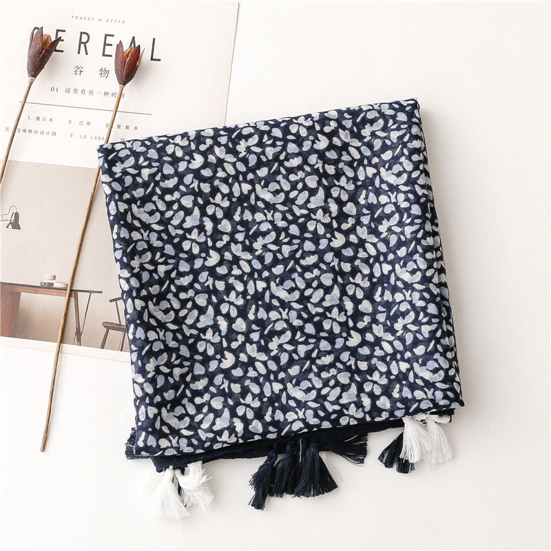 ITSFRIDAY MAUZA Scarf - Premium Pashmina Shawl Selendang Syal Pasmina Hijab Import Motif Small Flower Navy