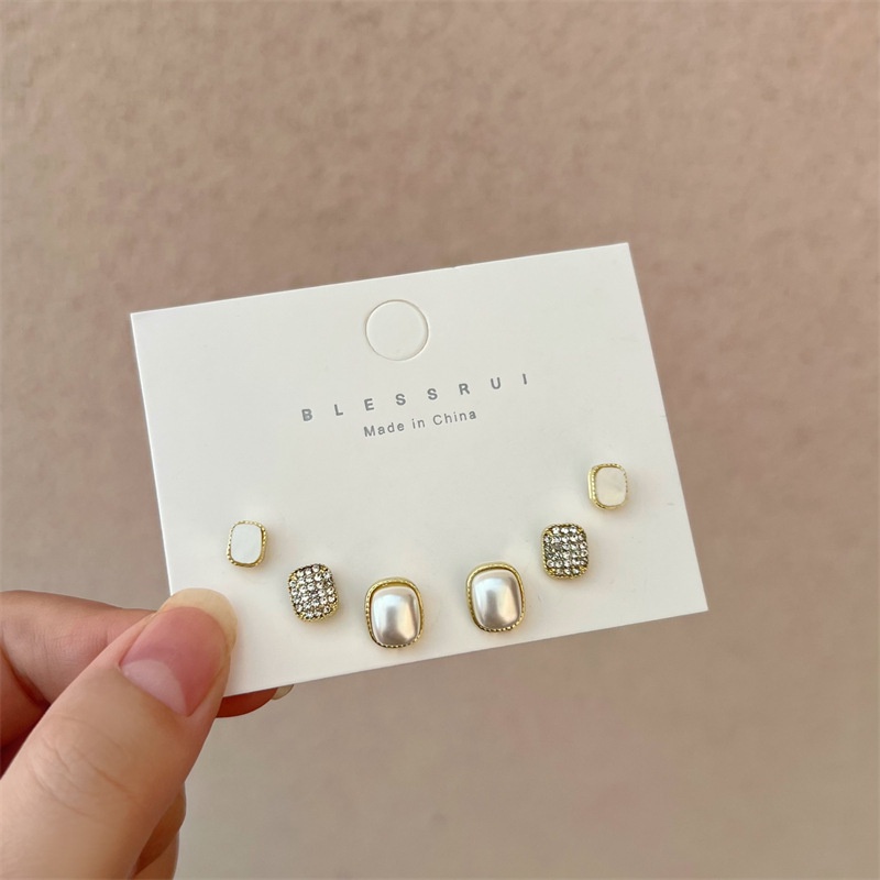 3pasang/set Gadis Fashion Keong Pejantan Anting Set Berlian Imitasi Stud Earrings Set