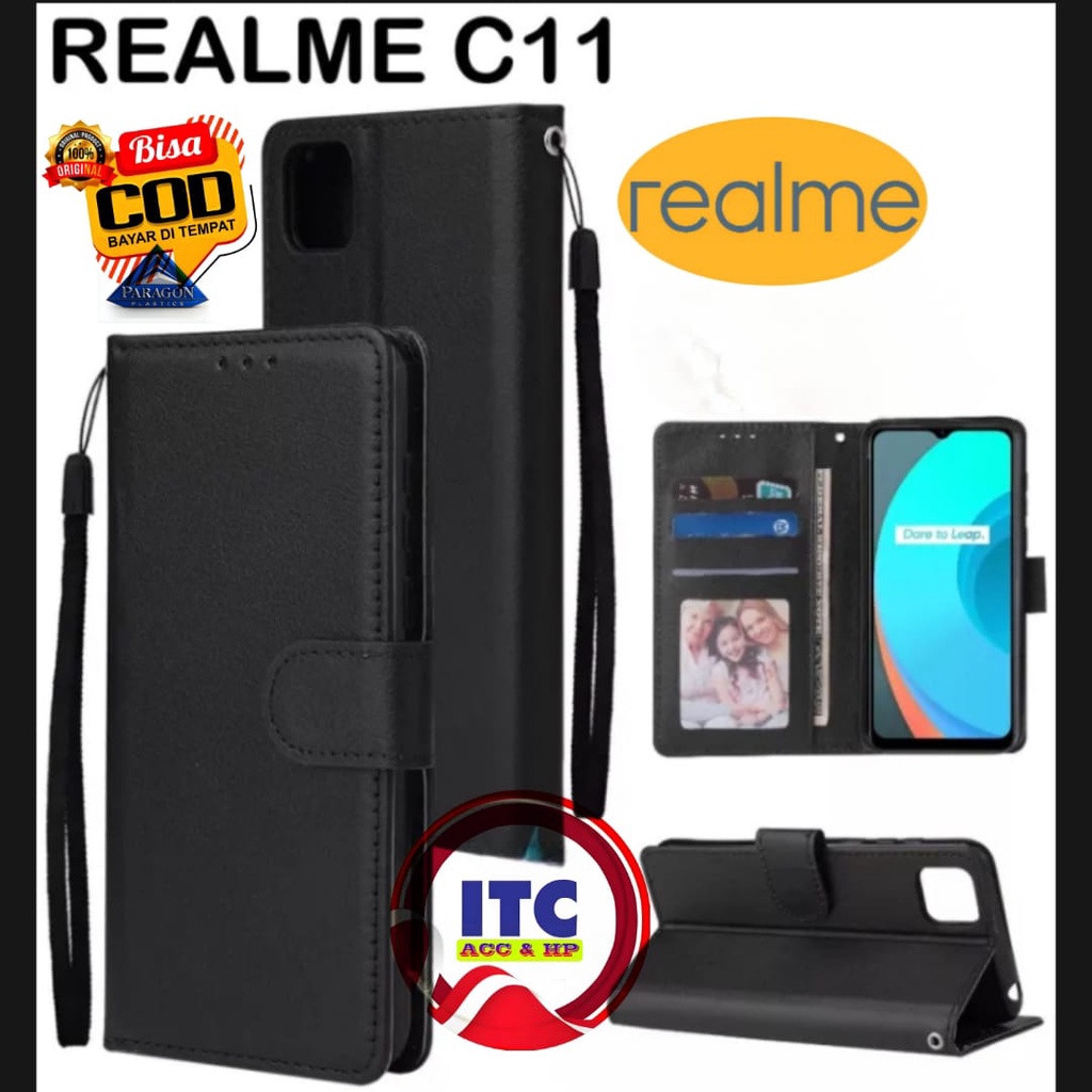 CASE PREMIUM FLIP KULIT DOMPET TYPE HP REALME C11 2021 C11 2020 C20  DOMPET- FLIP COVER LEATHER-SARU