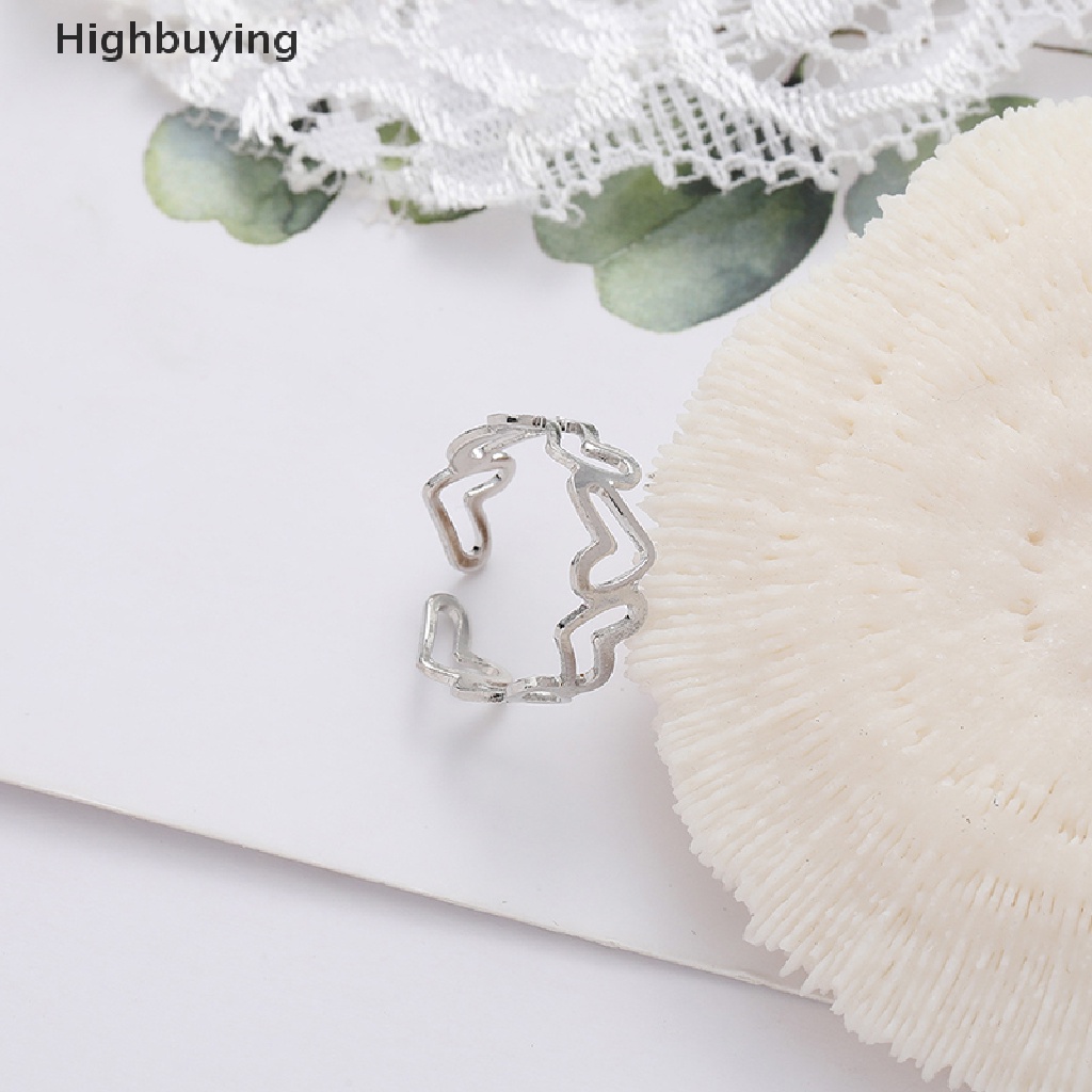 Hbid 2PCS Fashion Berongga Keluar Cinta Hati Cincin Kepribadian Geometris Cincin Pembukaan Cincin Niche Jari Telunjuk Cincin Fashion Perhiasan Hadiah Rings Glory