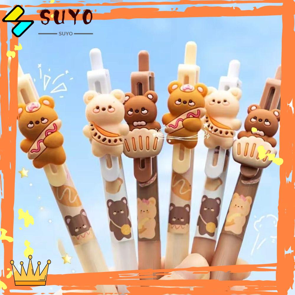 Suyo 3PCS/Set Press Pena Netral 0.5mm Kualitas Tinggi Sekolah Kantor Alat Tulis Kartun Beruang Soft Grip Gel Pen