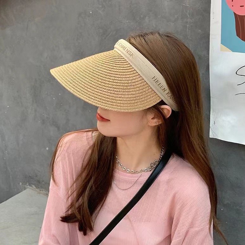 Topi Pantai Wanita Lebar Rajut Korea Senam Zumba Visor Anti UV Outdoor Gaya Kekinian PTAB