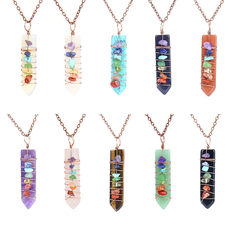 7 Chakra Penyembuhan Kristal Batu Permata Liontin Kalung, Rose Gold Kawat Tembaga Dibungkus Untuk Wanita Pria Hadiah Hari Valentine