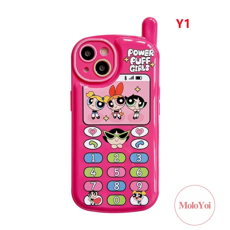 IPHONE Case Bentuk Ponsel Kepribadian Retro Kreatif Kompatibel Untuk Iphone11 7 8 Plus XR 13 14 12 Pro MAX X XS MAX Kartun Powerpuff Gadis Barbie Soft Cover