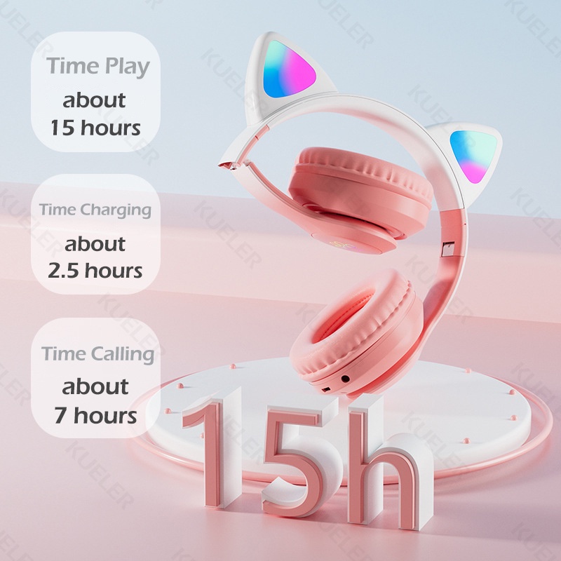 LED Color Light Cute Cat Ear Headphone with Mic STN-28 Pro Foldable Wireless Headphones Bluetooth Earphone HiFi Stereo Headset Bluetooth Headset Gaming No Delay Headphone Bluetooth