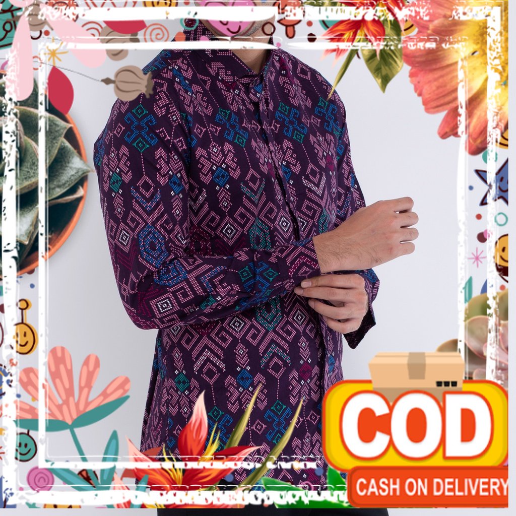 6803 Kemeja Batik Pria Lengan Panjang Ungu Songket Murah Distro / jumbo