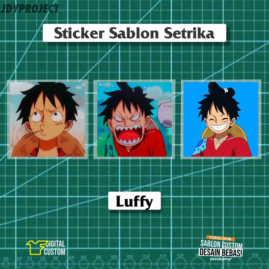 

Sablon Setrika DTF Anime One Piece Luffy Icon IF Digital Custom Sticker Satuan Siap Press