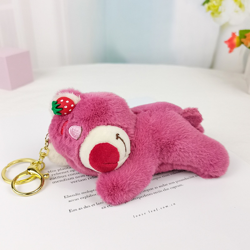 12-14 cm Lucu Prone Beruang Gantungan Kunci Liontin Tidur Beruang Plush Doll Tas Pendant