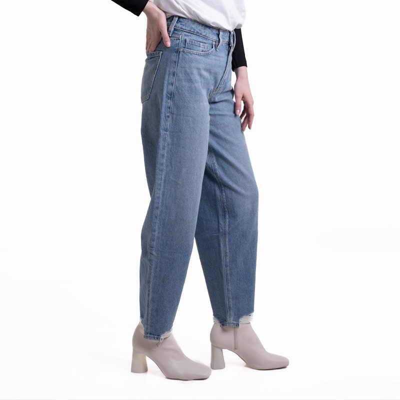 Greenlight Celana Jeans Wanita Boyfriend Loose Baggy Pants Bawahan Wanita Casual Medium Blue G140123