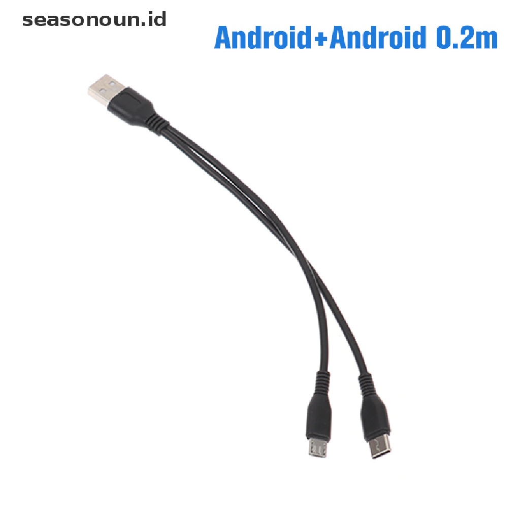 Seasonoun 2in1 USB Tipe C Micro USB C Cable Handphone Kabel Pengisian Cepat Untuk Huaiwei Samgsung Xiaomi Type C Charge Cord Wire Kabel Cas Android TYPE-C.