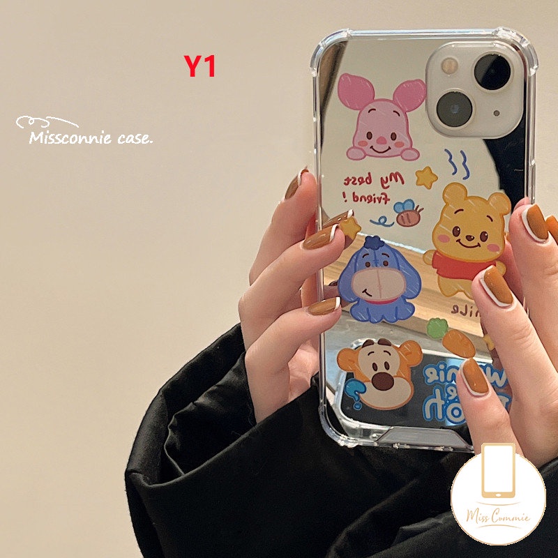 Case Cermin Make Up Kartun Disney Manyo Winnie The Pooh Kompatibel Untuk IPhone 7plus XR 8plus 11 12 13 Pro MAX 11 Pro Max7 8 Plus X XS MAX SE Toy Story Lucu Shockproof TPU Cover