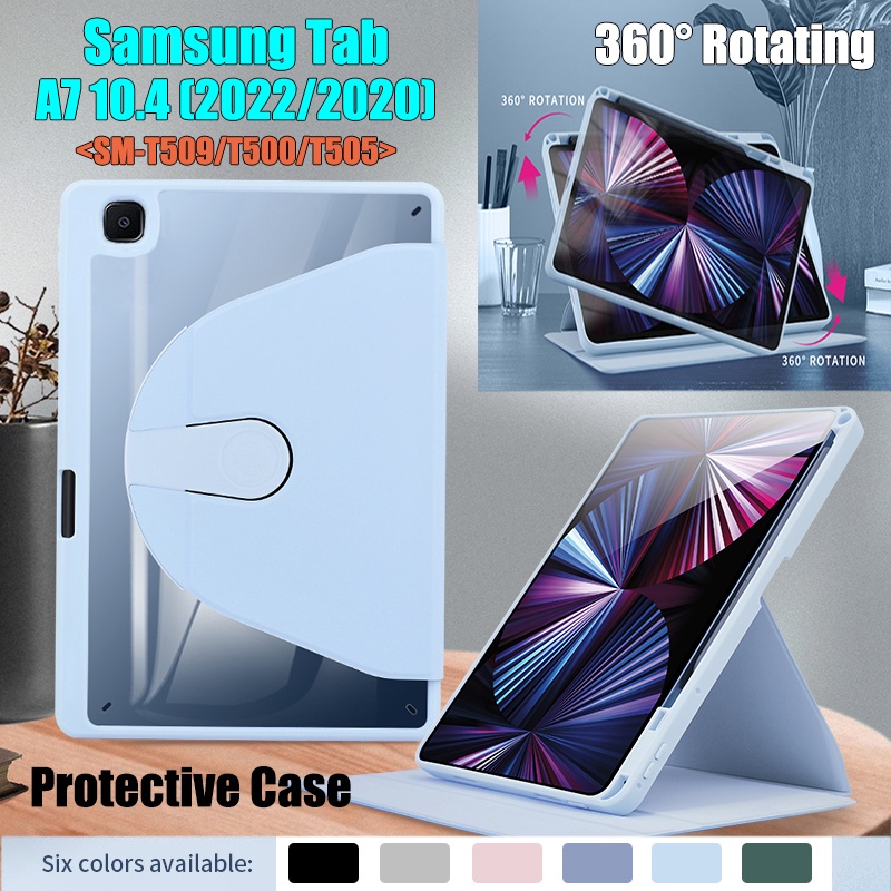 Untuk Samsung Galaxy Tab A7 10.4 (2022.2020) 10.4 &quot;SM-T509 SM-T500 SM-T505 T505N Tablet Case Pelindung Fashion360° Rotating Stand Cover High End Casing Kulit Flip Akrilik Bening