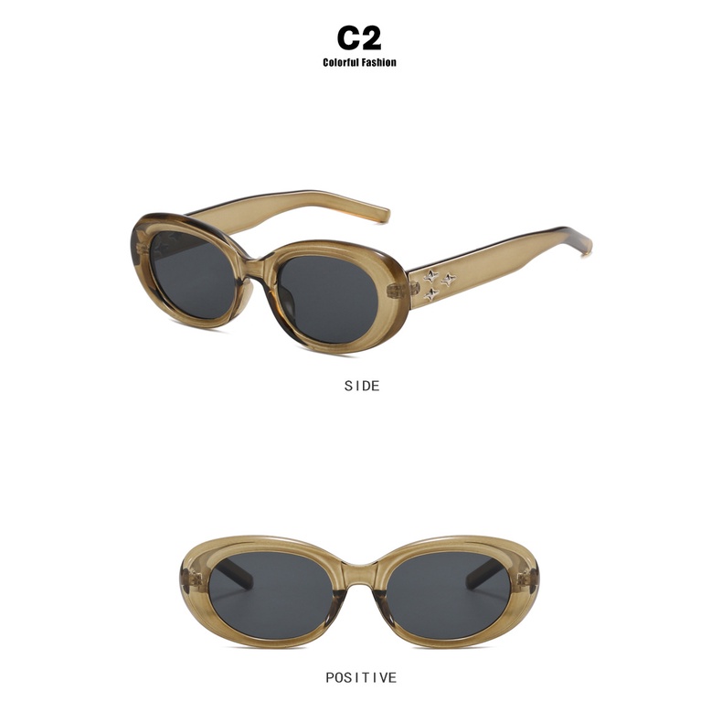 Kacamata Hias Bintang Y2K Wanita Pria Frame Oval Perlindungan UV
