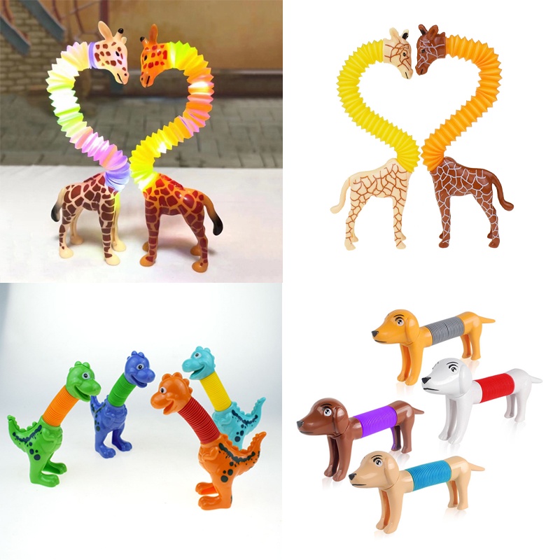 Retractable Giraffe Pop Tabung Kartun Hewan Peregangan Musim Semi Tabung Mainan Stress Relieve Toys Dewasa Anak Squeeze Fidget Toy