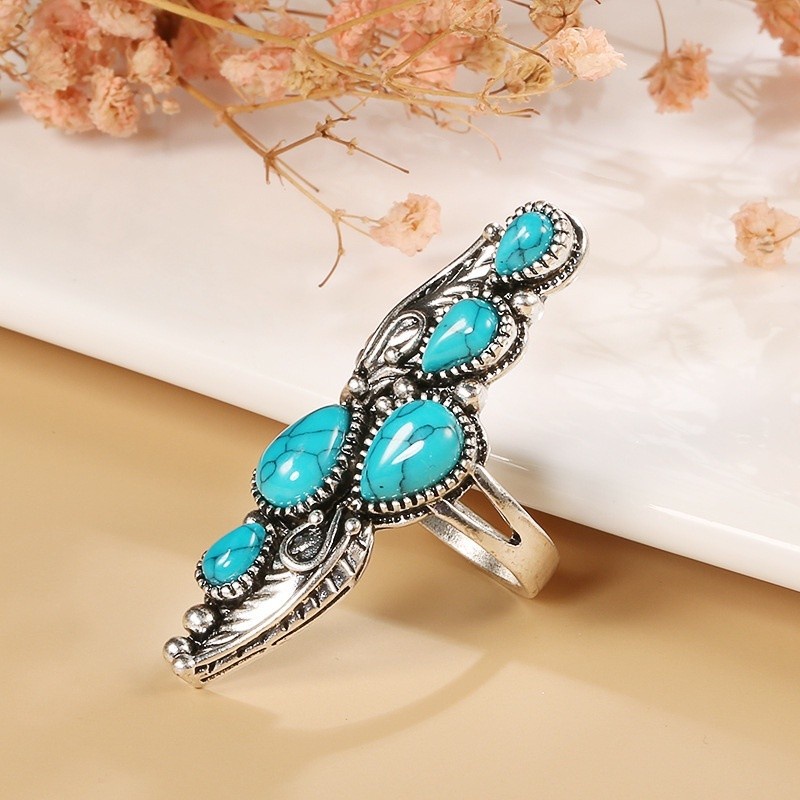 S925 Perak Bohemia Safir Kupu-Kupu Fashion Wanita Cincin Pirus Perhiasan Aksesoris