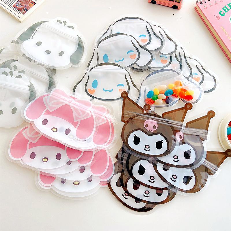 5pcs Tas Penyimpanan Portabel Motif Kartun Melody Kuromi Lucu/Tidy Ziploc Bag Heart Candy Bag/Tas Kemasan Gadis Super Cute