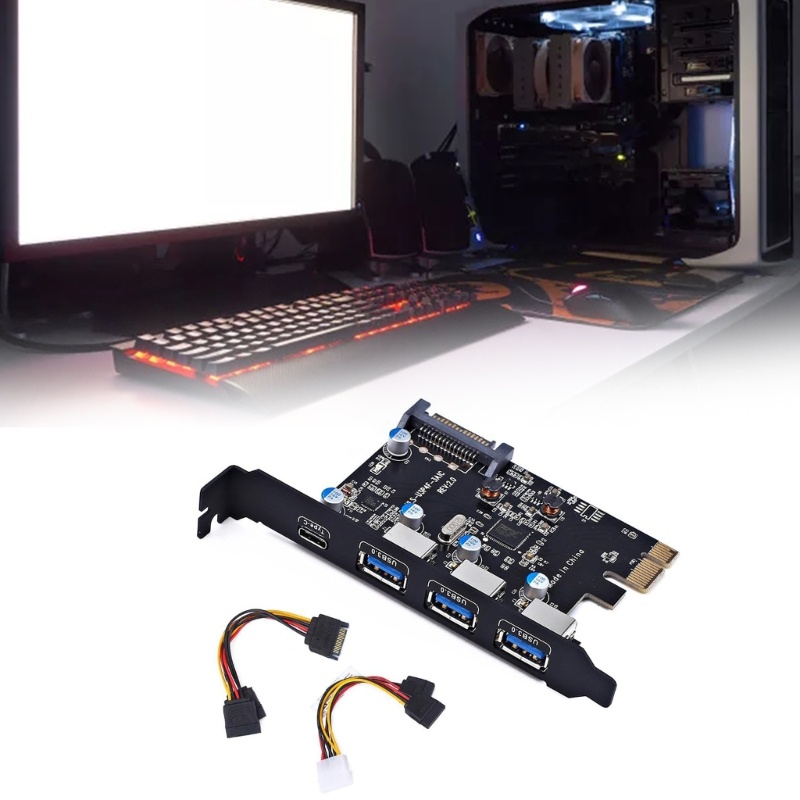 Zzz PCI-E USB3 0kartu 4-Port Tipe-C 1x TypeA 3x FL1100 Chip 5Gbps Untuk Desktop PC