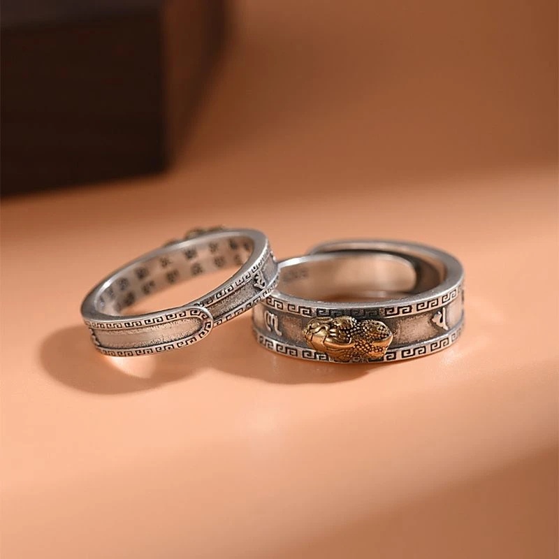 [Harga Grosir] Pi Xiu Couple Adjustable Open Rings Untuk Wanita Dan Pria/Retro Enam Kata Kata Sejati Ukiran Jari Cincin/Rings/Perhiasan Populer